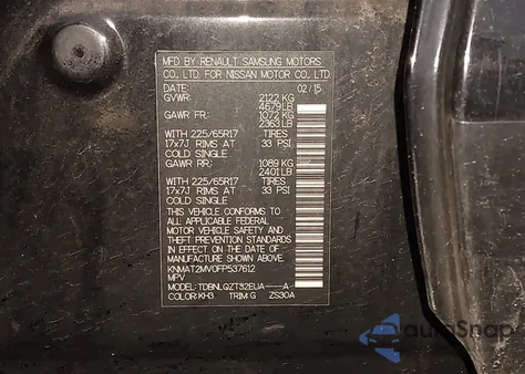 2015 Nissan Rogue Sv from USA, damaged, VIN KNMAT2MV0FP537612